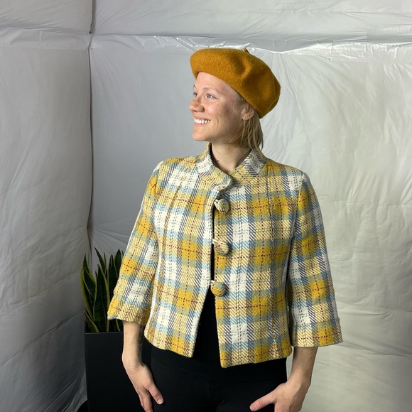 Retro Mustard Plaid Jacket - Picture 1 of 9
